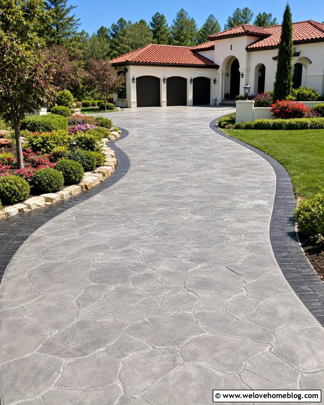 Large Stamped Concrete Driveway - 35 Large Driveway Ideas