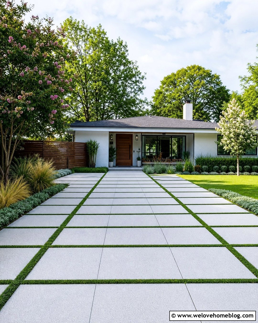 Large Stone Driveway With Planted Joints - 20 Large Stone Driveway Ideas