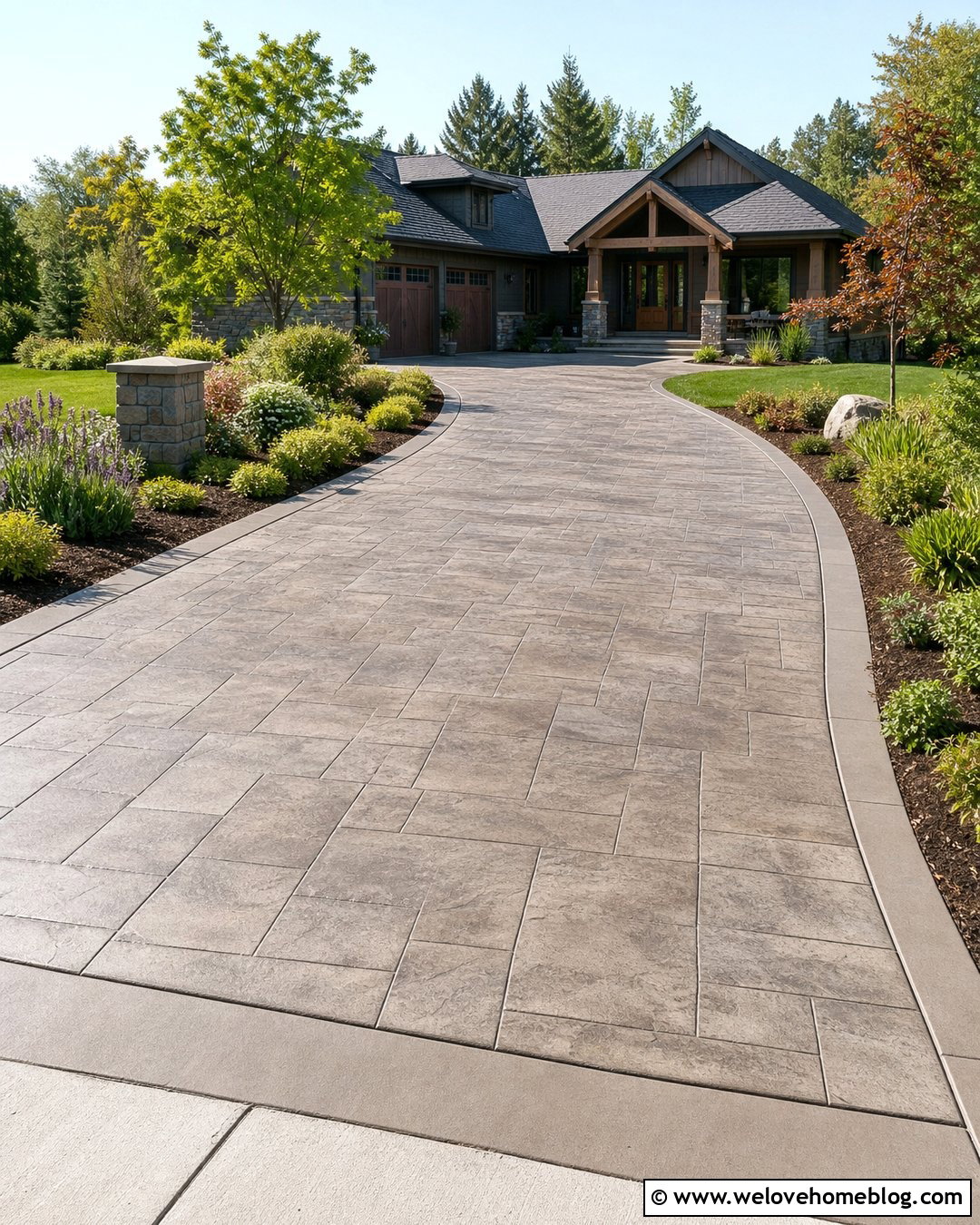 Large Stone Stamped Concrete Driveway - 20 Driveway Stamping Ideas