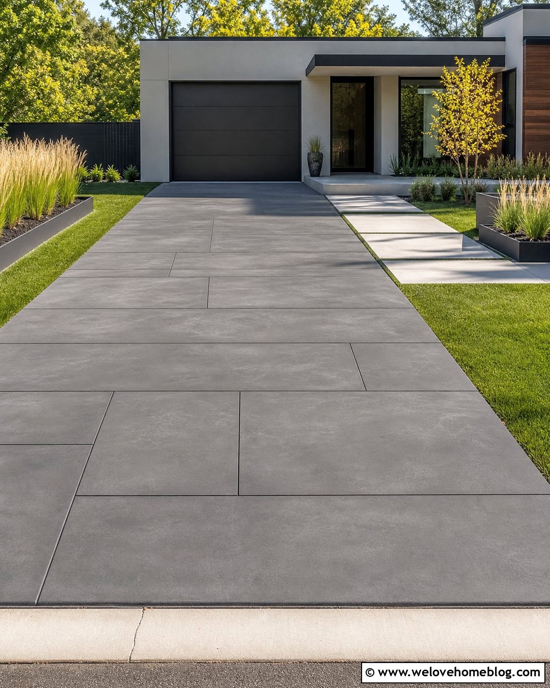 Large Tile Concrete Overlay Driveway - 20 concrete overlay driveway ideas