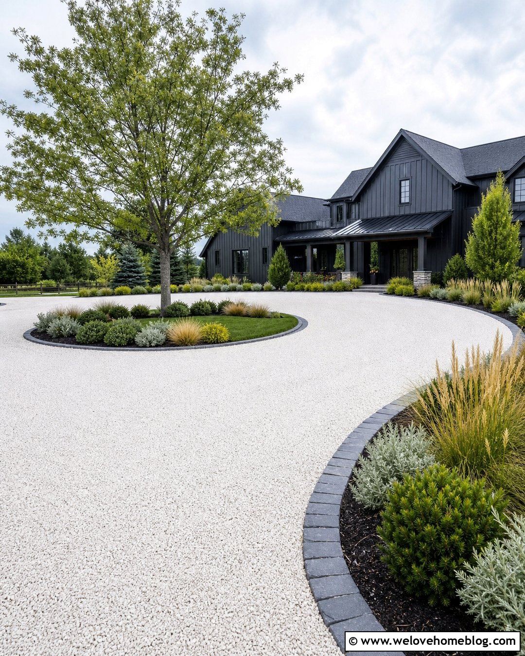 Large White Gravel Driveway - 35 Large Driveway Ideas