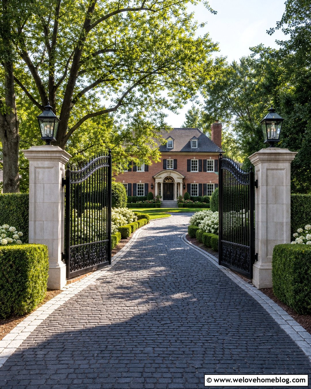 Large Wrought Iron Driveway Gate With Stone Pillars - 20 large gates driveways ideas