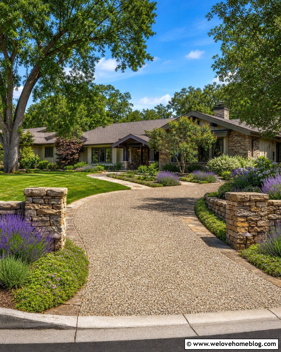 Lavender Driveway With Stone Walls - 25 Lavender Driveway Ideas