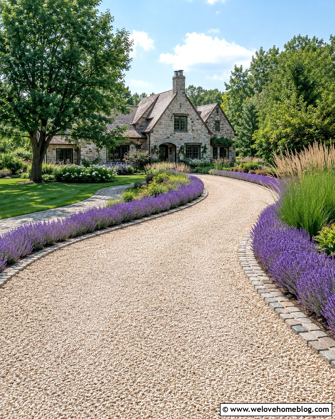 Lavender Lined Pea Gravel Driveway - 20 Driveway Lining Ideas