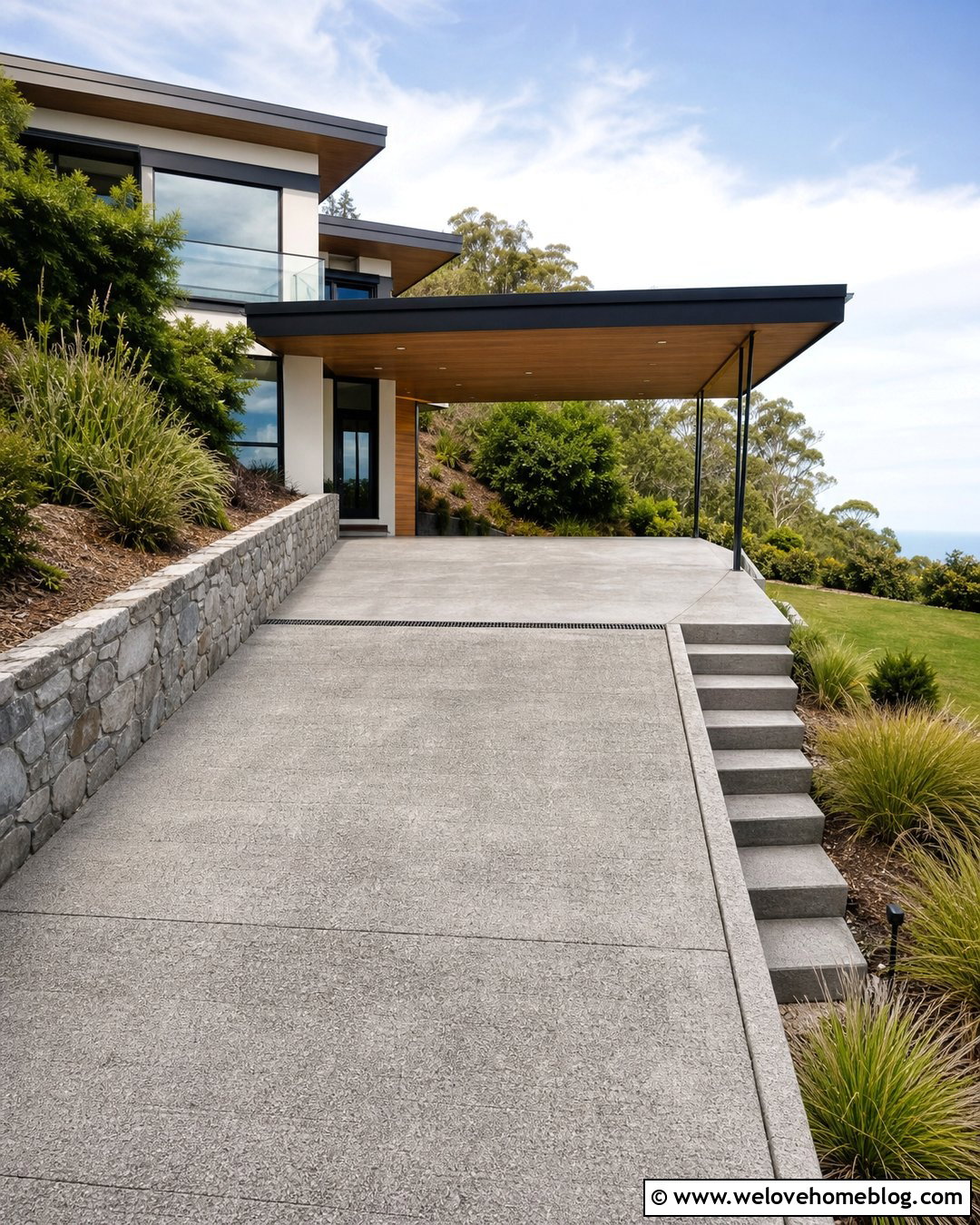 Level Carport Pad Above a Sloped Driveway - 20 carport sloped driveway ideas