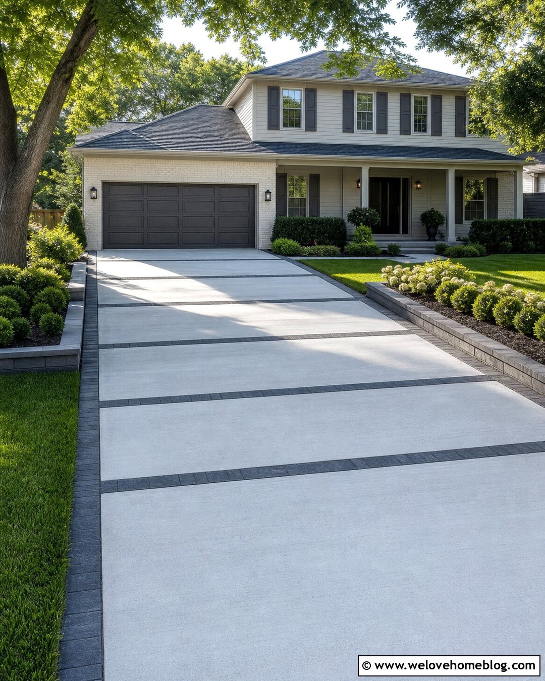 Lifted Concrete Driveway With Level Slabs And Paver Bands - 20 Repairing Concrete Driveway Ideas