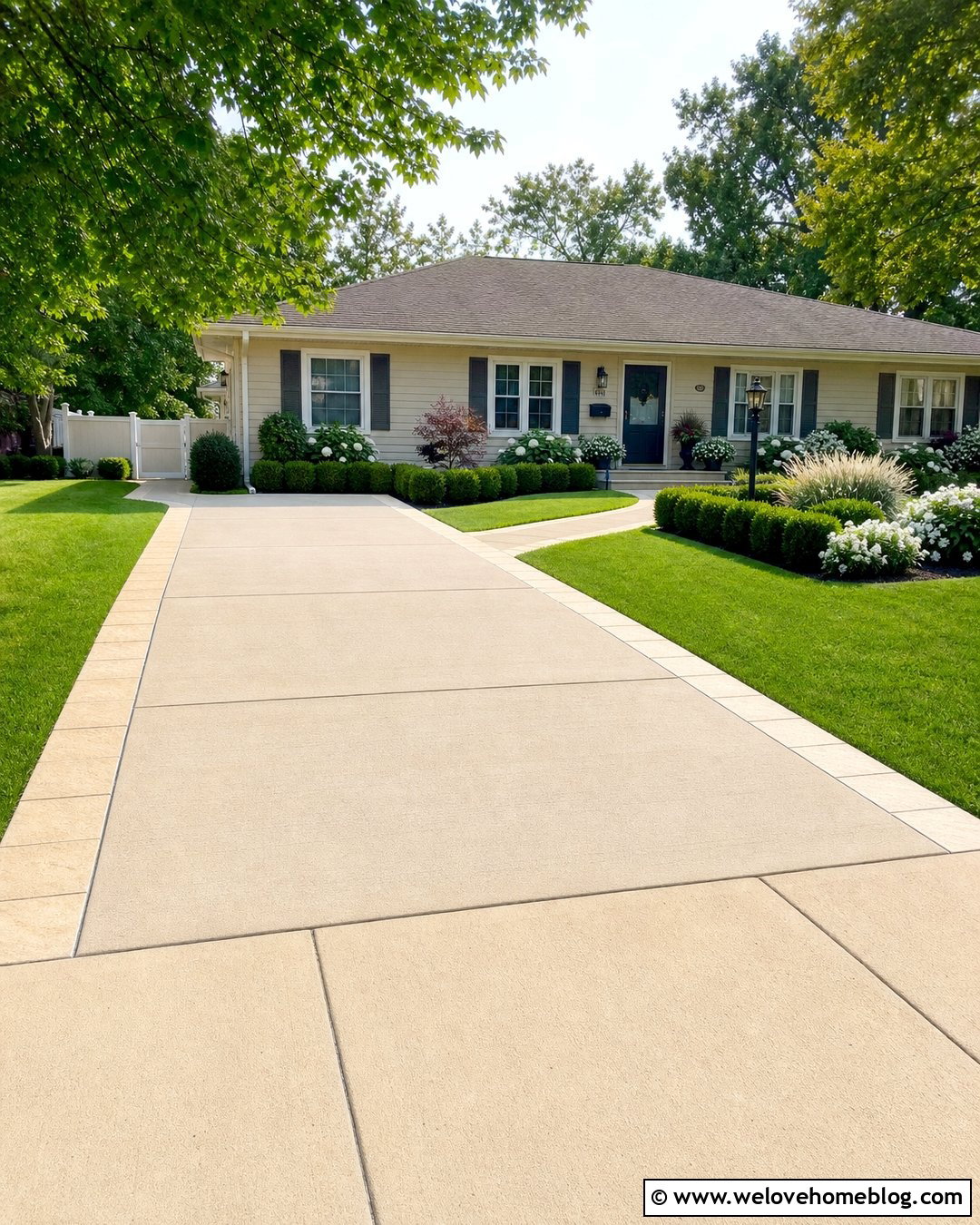 Light Beige Broom Finish Concrete Driveway - 20 Beige Concrete Driveway Ideas