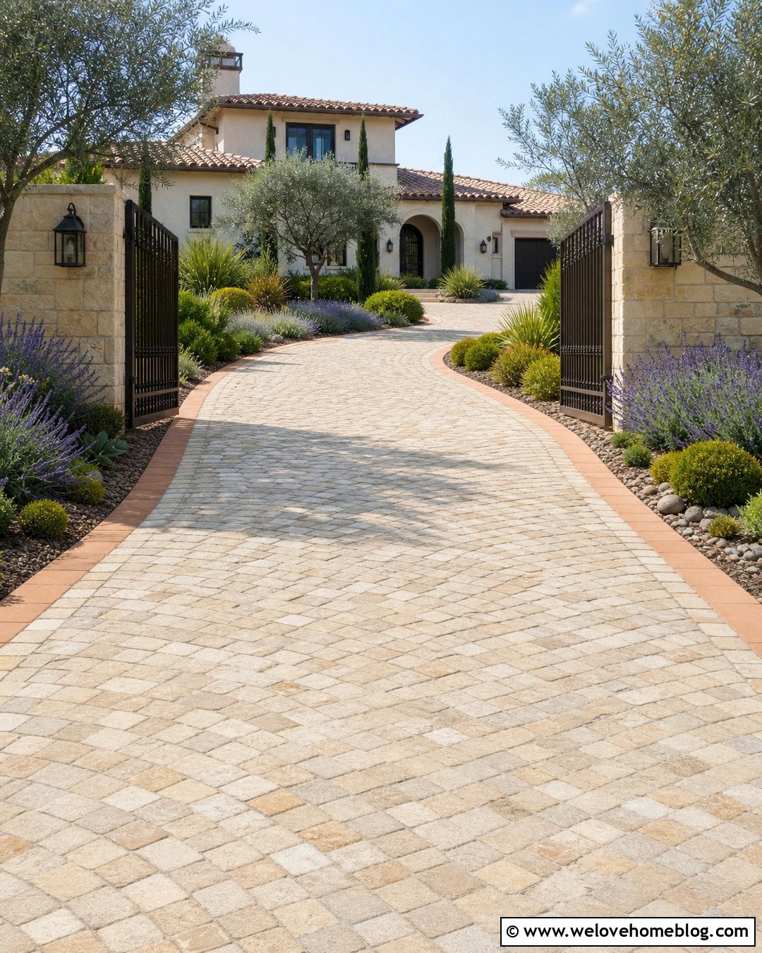 Light Cobblestone Driveway With Mediterranean Planting - 20 luxury cobblestone driveway ideas