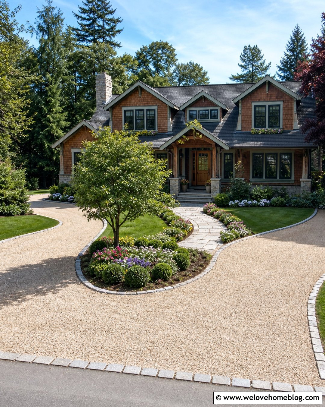 Light Gravel Driveway With Split Parking Court - 20 Light Gravel Driveway Ideas