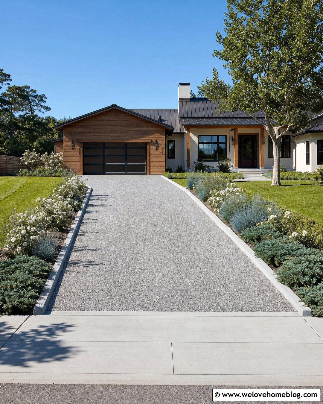 Light Gray Gravel Driveway With Concrete Curbs - 20 Light Gravel Driveway Ideas