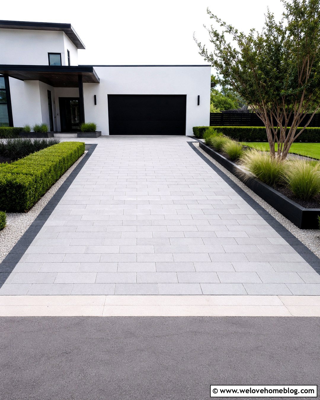 Light Gray Paver Driveway With Black Trim - 20 Gray Paver Driveway Design Ideas