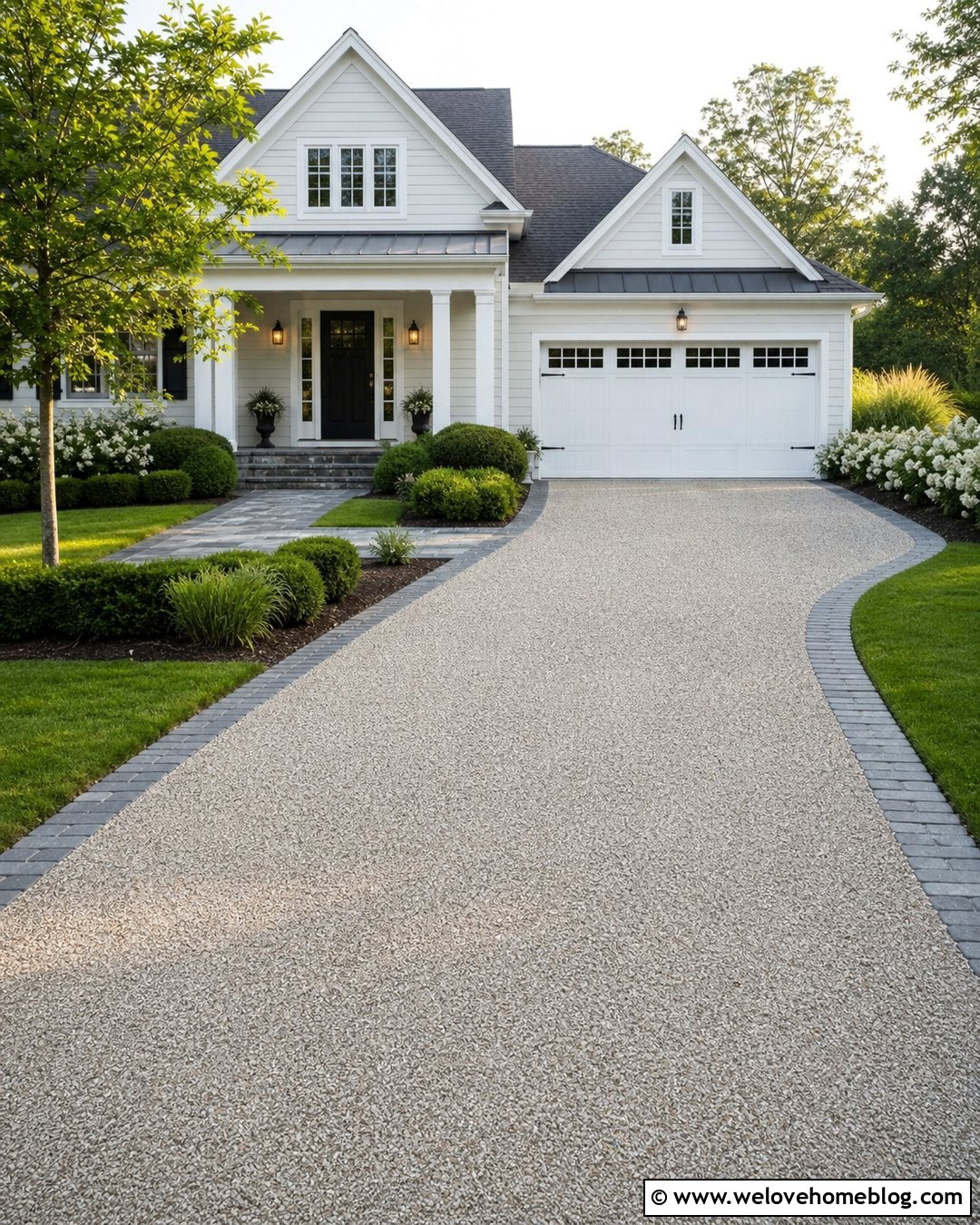 Light Gray Sealed Gravel Driveway With Cobblestone Edging - 20 sealed gravel driveway ideas