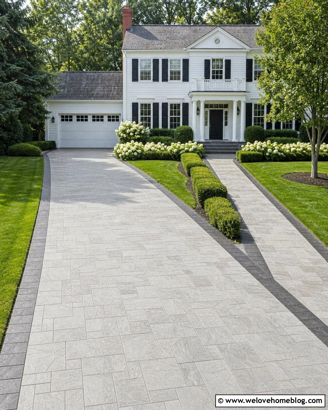 Light Grey Ashlar Slate Stamped Concrete Driveway - 20 grey stamped concrete driveway ideas