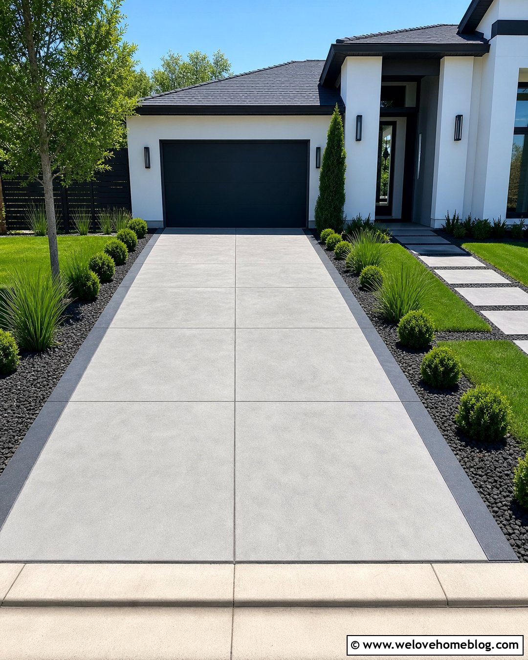 Light Grey Stained Concrete Driveway With Black Border - 20 grey stained concrete driveway ideas