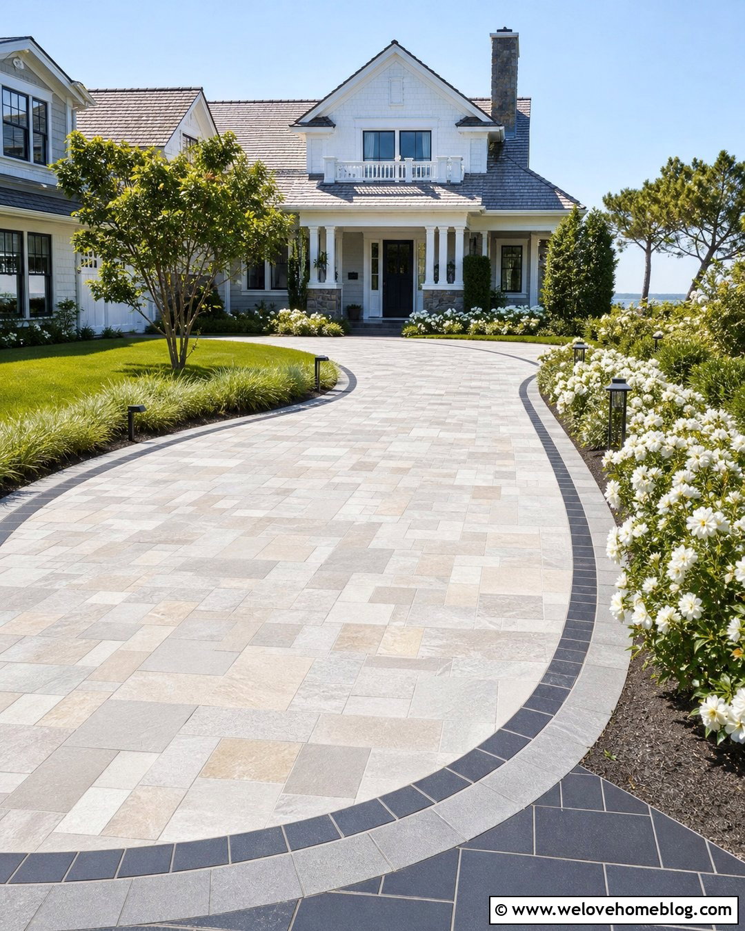 Light Quartzite Driveway With Dark Stone Border - 20 flat stone driveway ideas