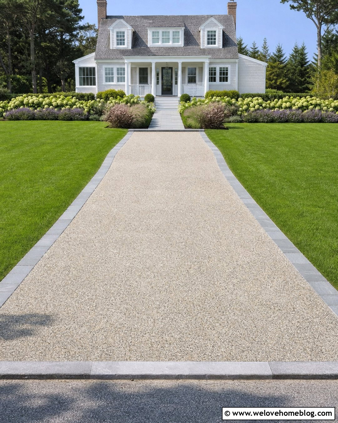 Light River Rock Concrete Driveway With Blue Stone Border - 20 river rock concrete driveway ideas