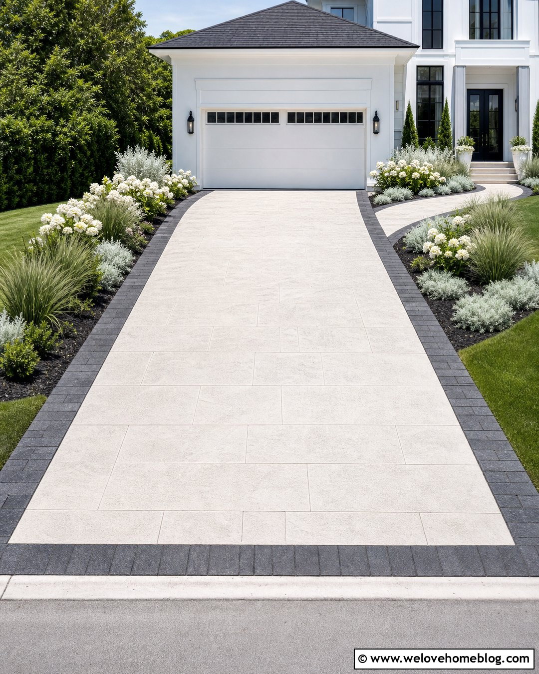 Light Stamped Concrete Driveway With Dark Border - 35 Stamped Concrete Driveway Ideas