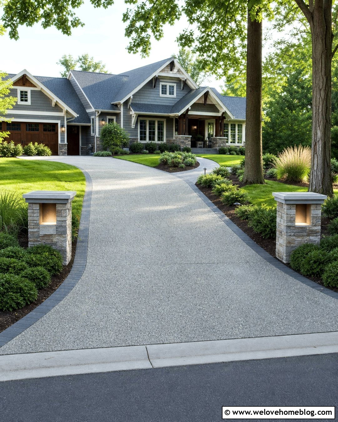 Lighted Driveway Entrance Posts With Exposed Aggregate - 20 Driveway Posts Entrance Ideas