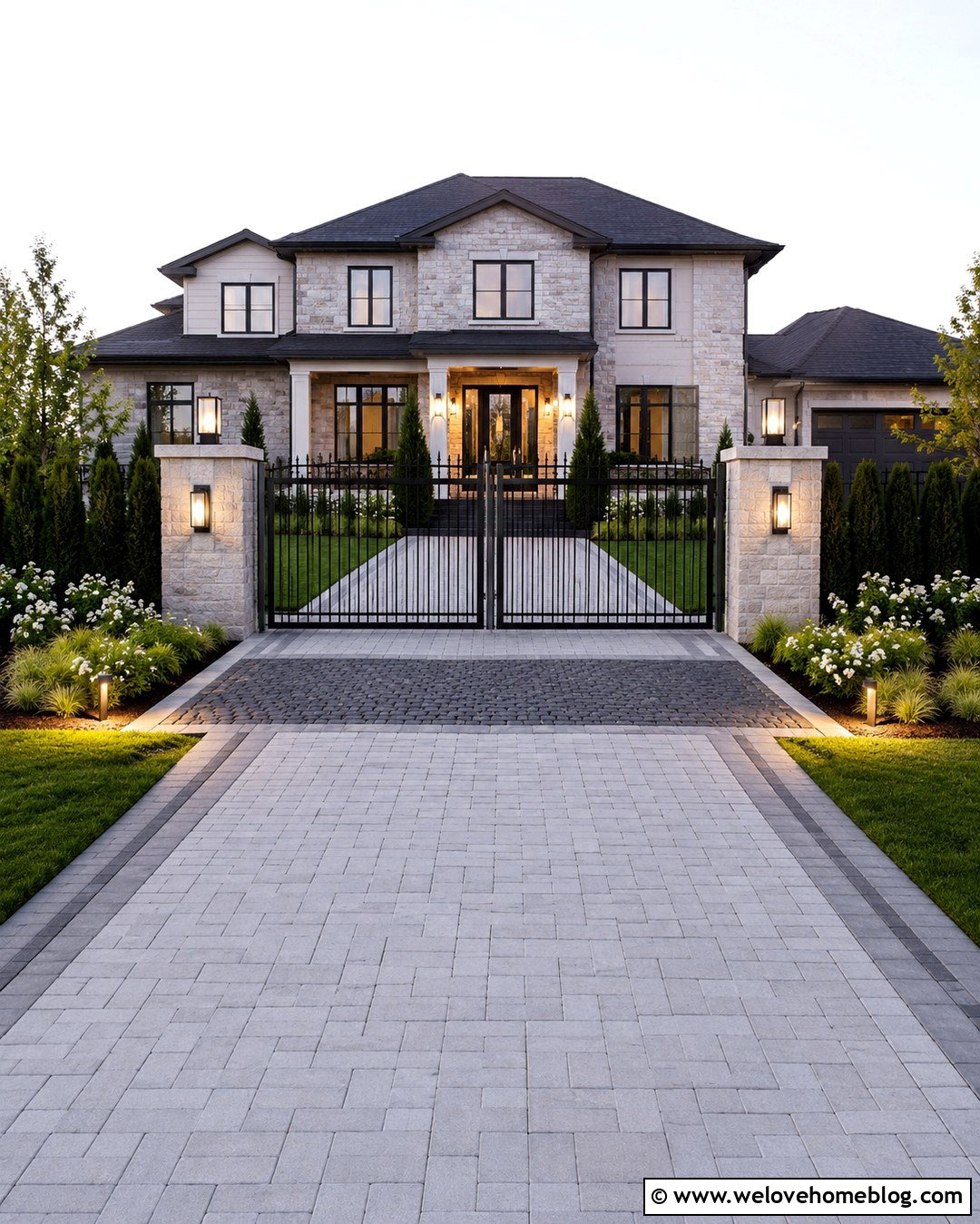 Lighted Gate With Address Pillars - 20 Gated Entry Driveway Ideas