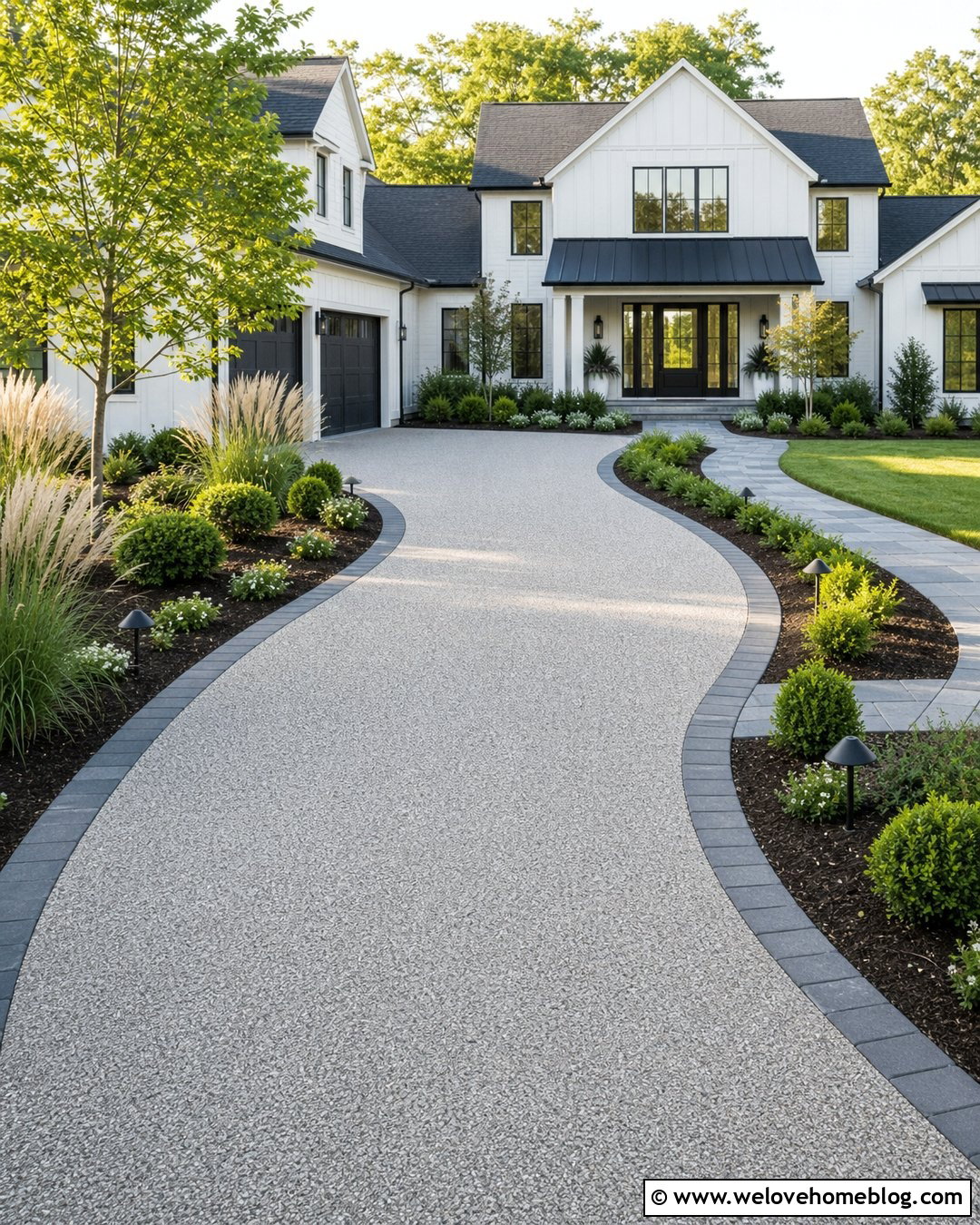 Lighted Paver Driveway Border - 40 Driveway Border Ideas