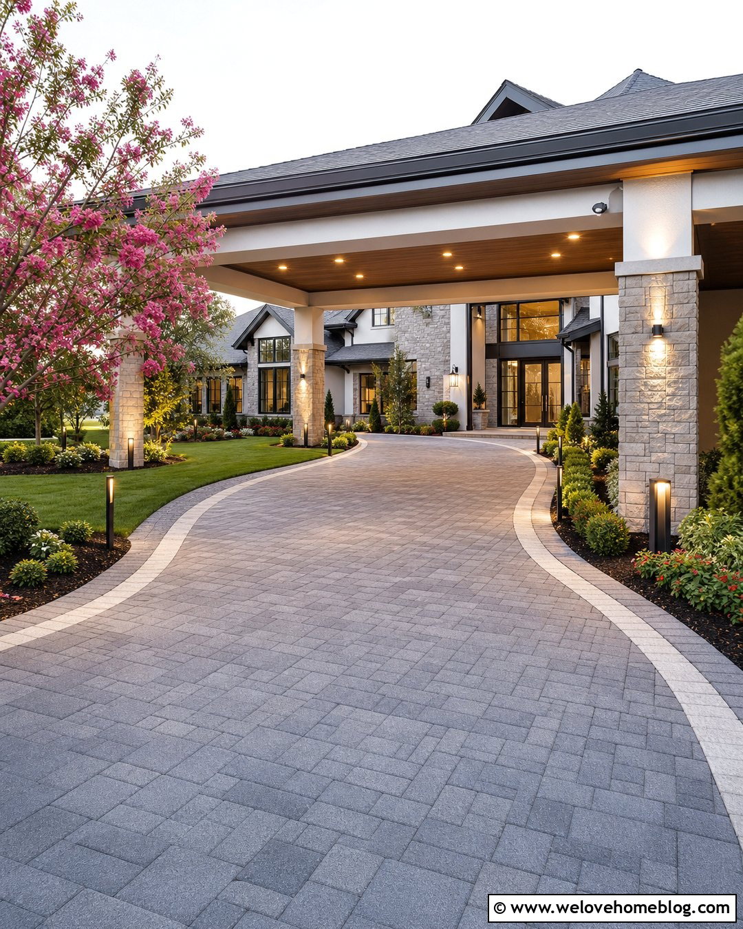 Lighted Porte Cochere Driveway - 35 Porte Cochere Driveway Ideas