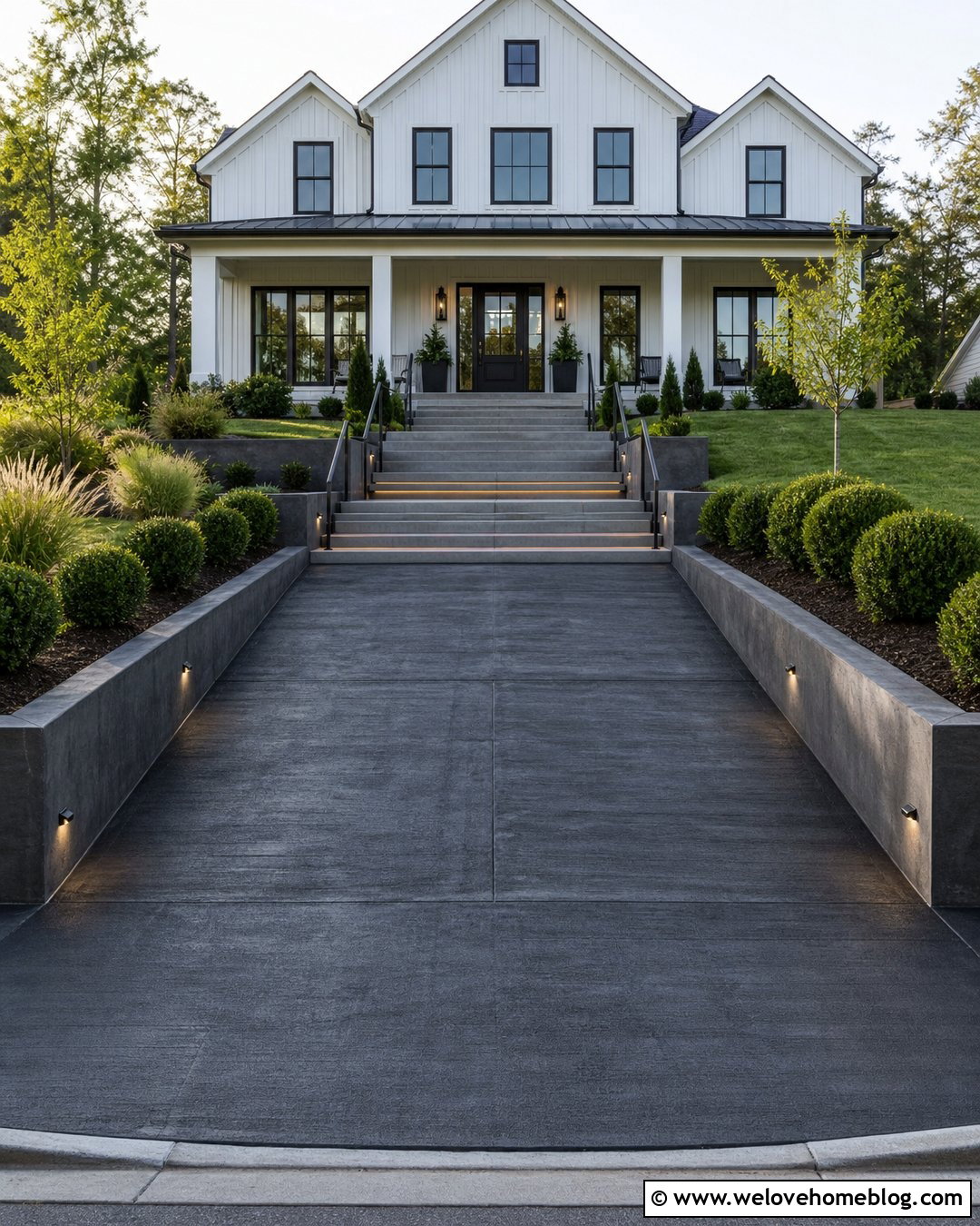 Lighted Steps Along a Steep Concrete Driveway - 20 Steep Driveway Steps Ideas
