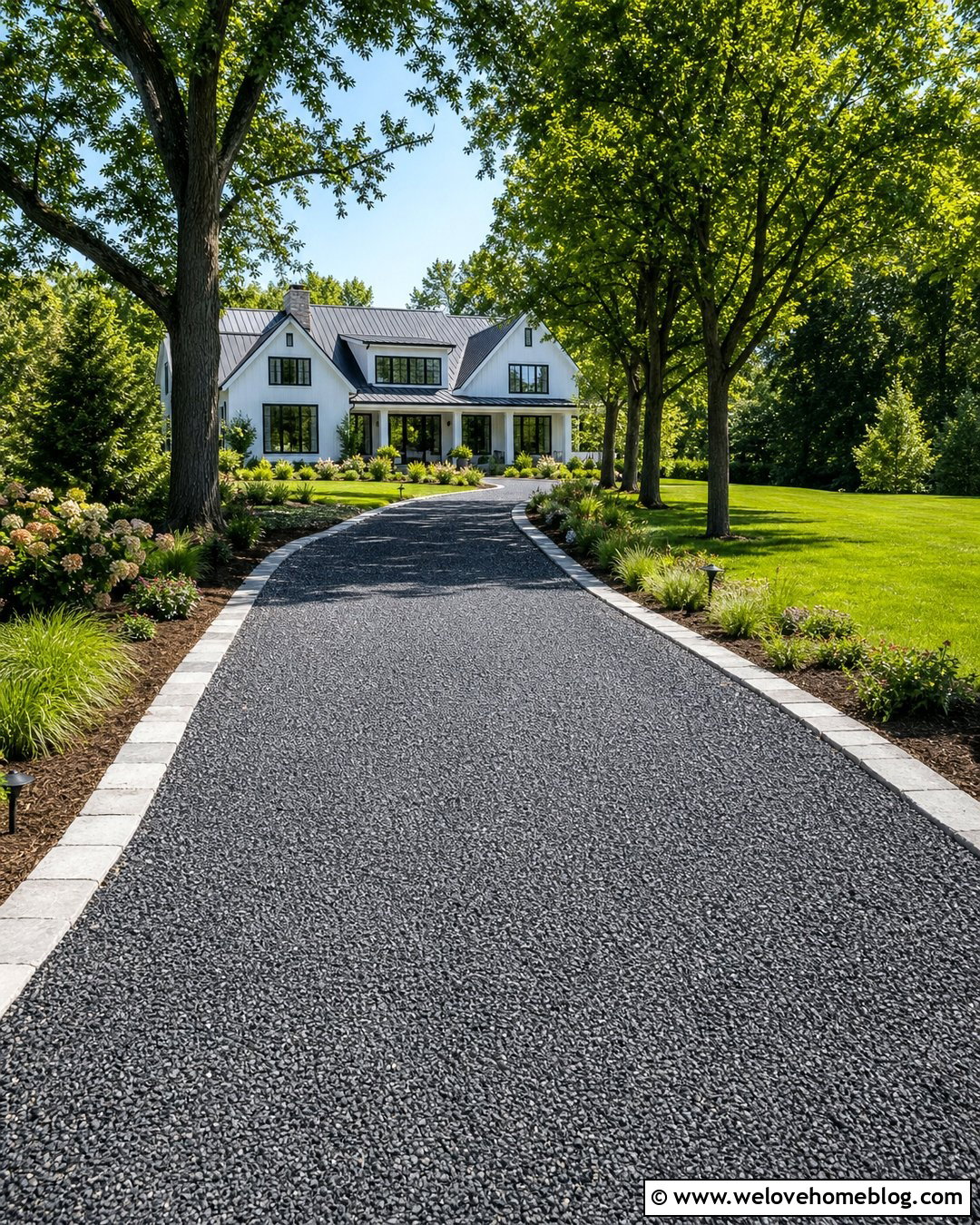 Lighted Tree Lined Gravel Driveway - 40 Tree Lined Driveway Ideas