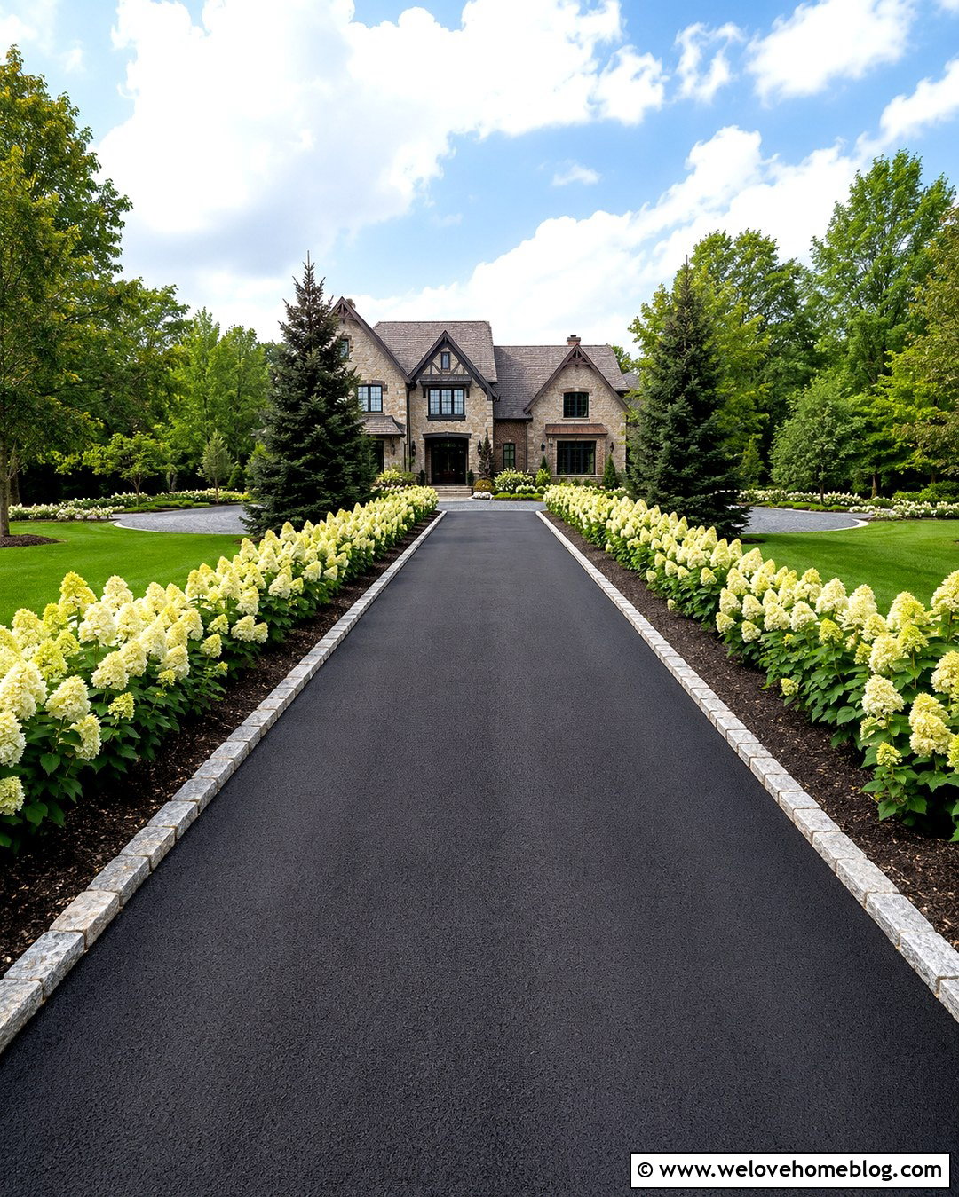 Limelight Hydrangea Asphalt Driveway - 20 Driveway Lined With Hydrangeas Ideas