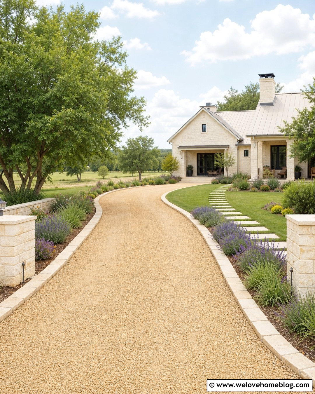 Limestone Border With Gravel Driveway - 20 Stone Driveway Border Ideas