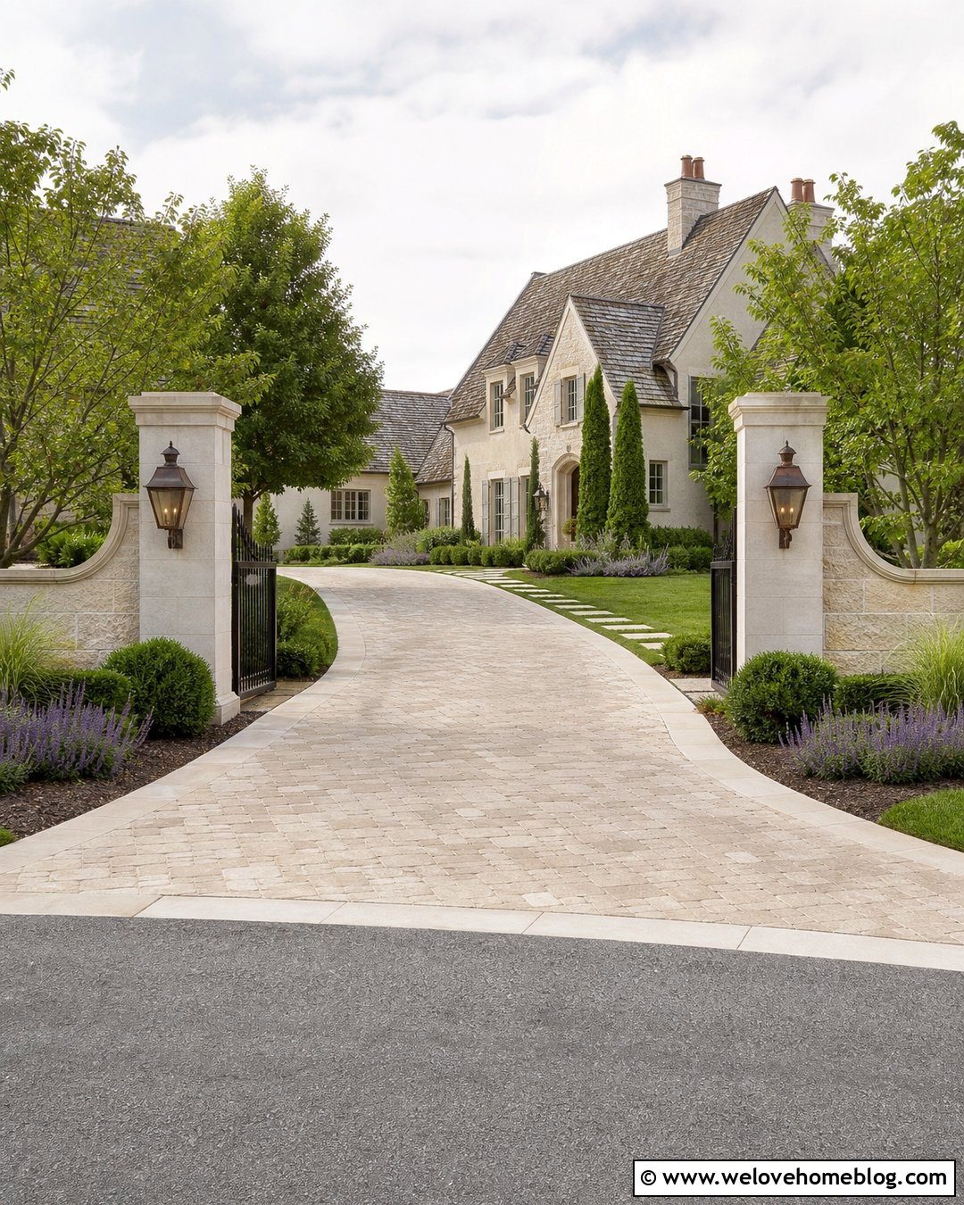 Limestone Column Driveway Entrance - 40 Driveway Entrance Curb Appeal Ideas