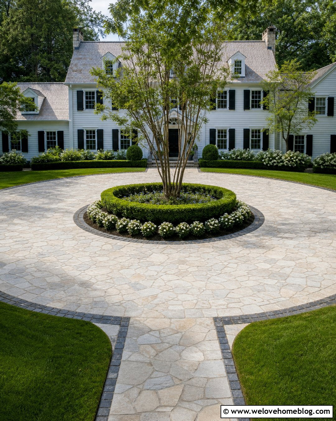 Limestone Crazy Pave Circular Driveway - 25 Crazy Pave Driveway Ideas