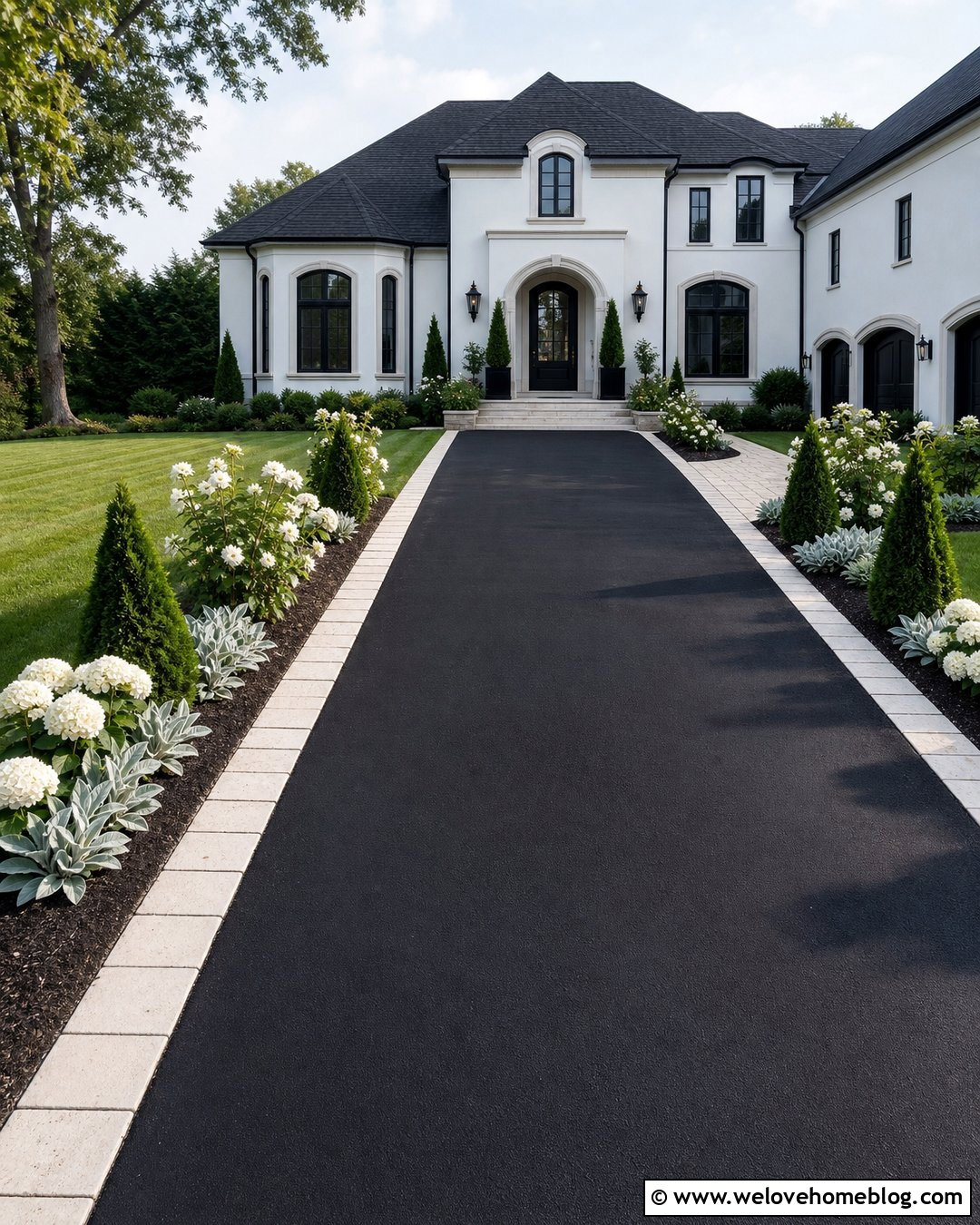 Limestone Driveway Border With White Flowers - 25 Driveway Border Landscape Edging Ideas