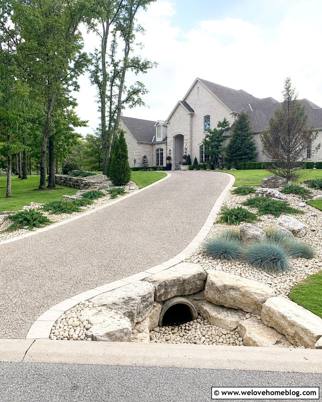 Limestone Driveway Culvert With Exposed Aggregate Driveway - 20 rocks around driveway culvert ideas