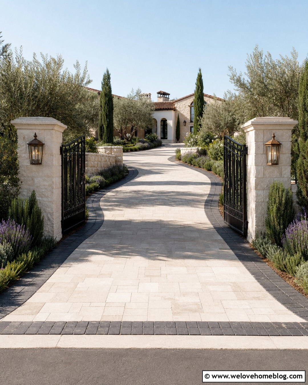 Limestone Driveway Entrance With Arched Gates - 25 Luxury Driveway Entrance Ideas