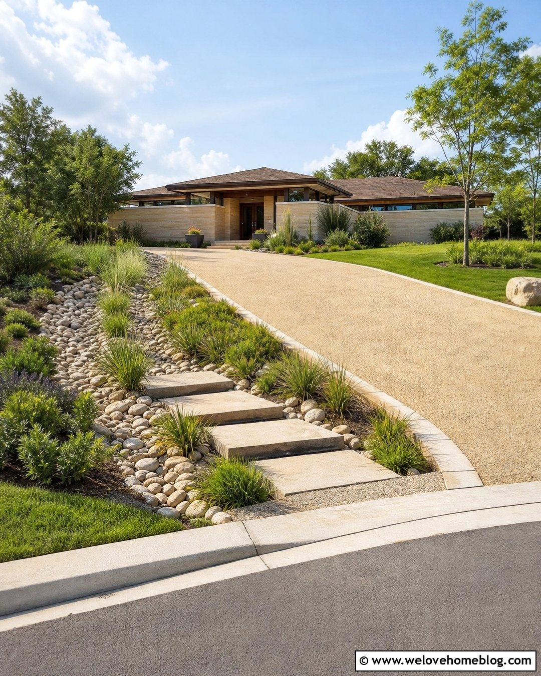 Limestone Driveway With Drainage Swale - 25 Limestone Driveway Ideas
