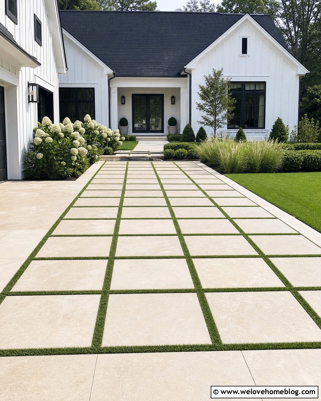 Limestone Driveway With Grass Joints - 25 Natural Stone Driveway Ideas