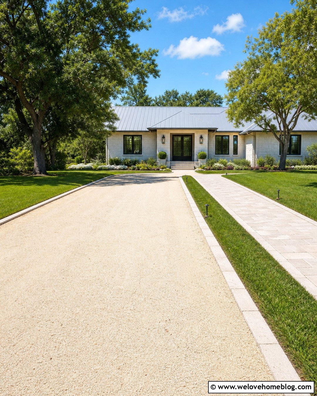 Limestone Driveway With Grass Strip - 25 Limestone Driveway Ideas
