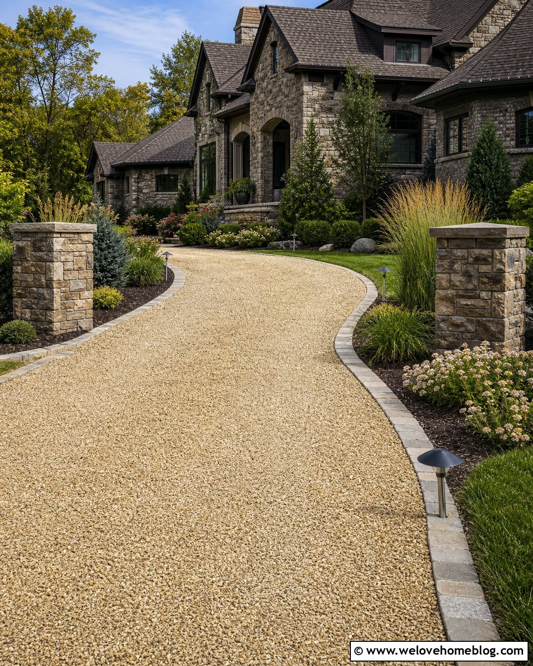 Limestone Driveway With Landscape Lighting - 25 Limestone Driveway Ideas