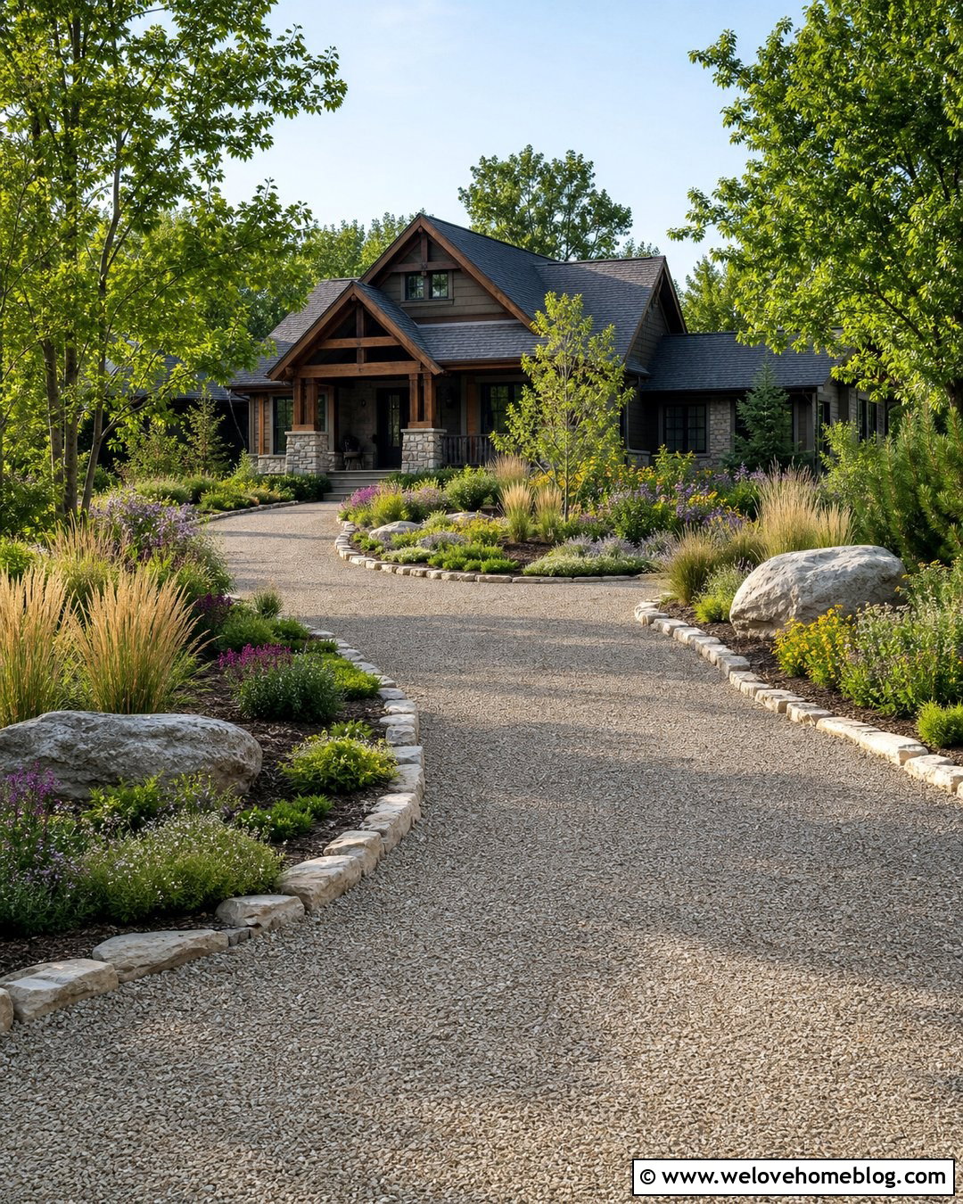 Limestone Driveway With Native Plant Beds - 25 Limestone Driveway Ideas