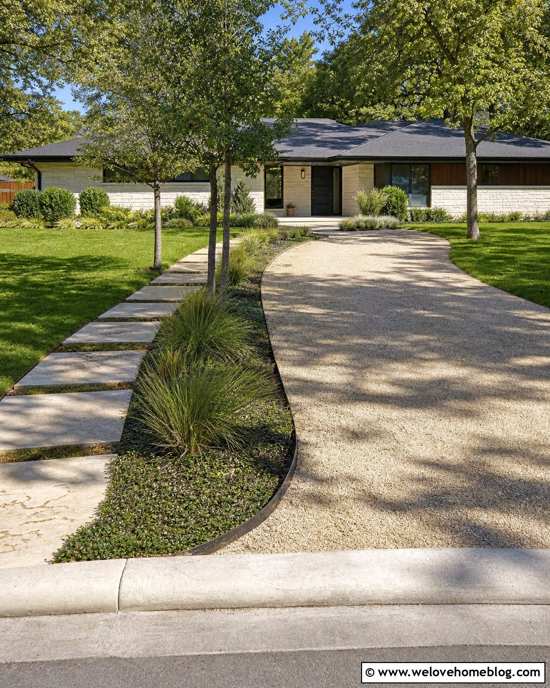 Limestone Driveway With Stepping Stone Walkway - 25 Limestone Driveway Ideas