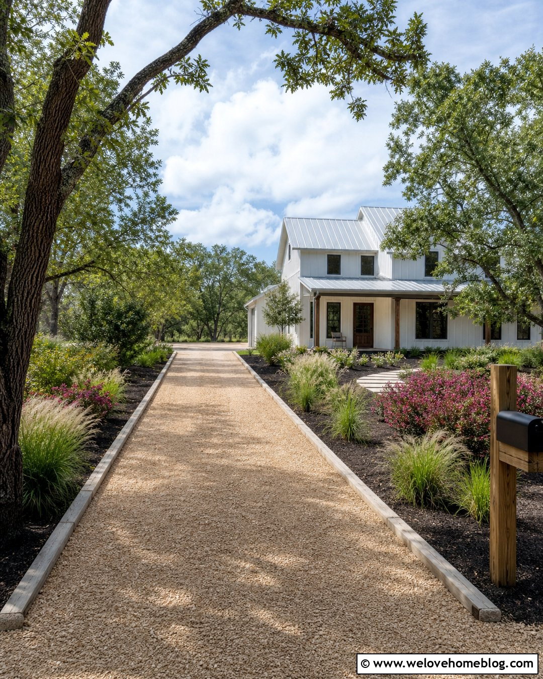 Limestone Driveway With Timber Border