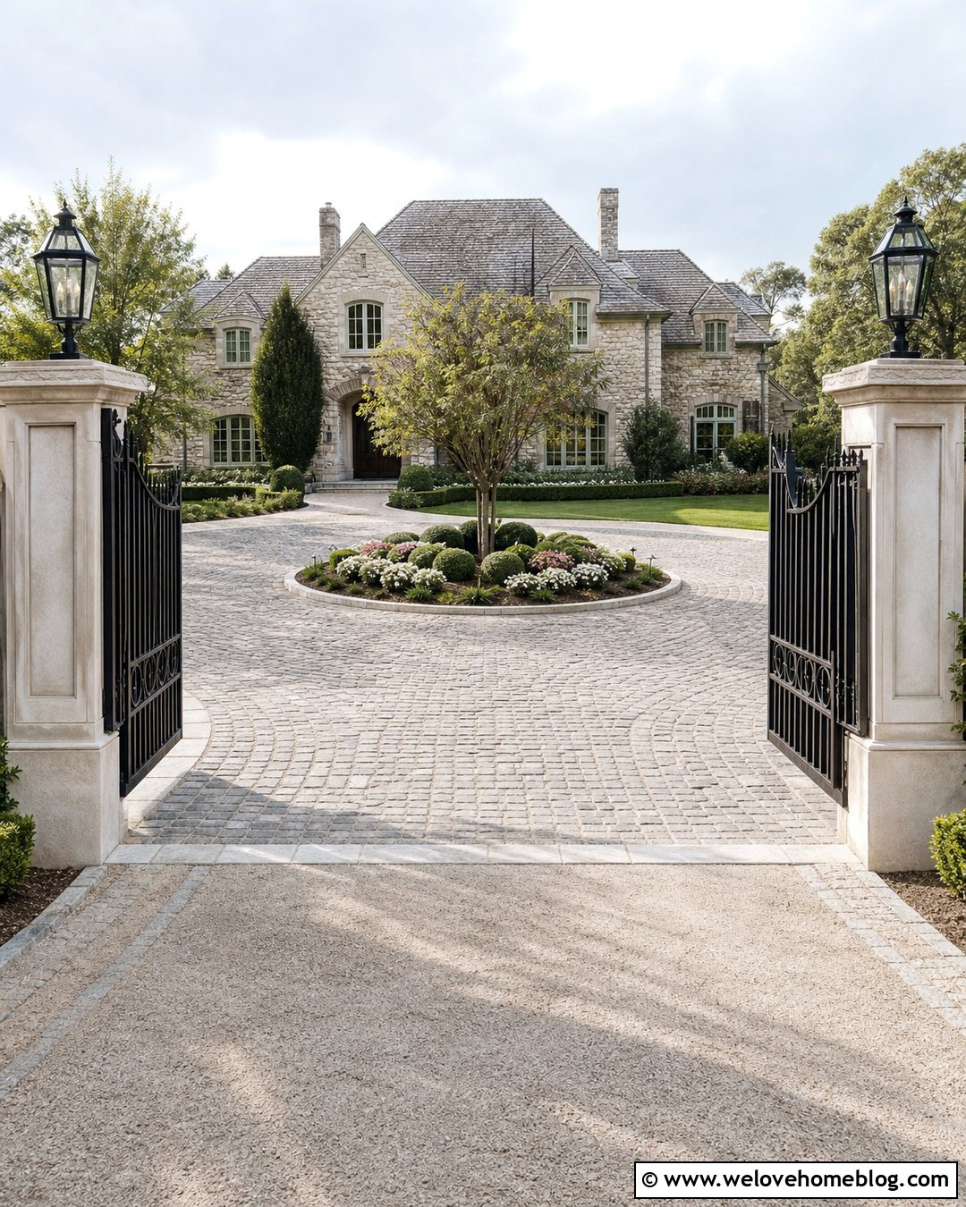 Limestone Gate Posts With A Circular Driveway - 20 Driveways Gate Posts Ideas
