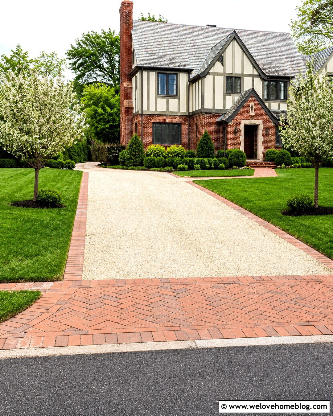 Limestone Gravel Driveway With Herringbone Brick Apron - 20 limestone gravel driveway ideas
