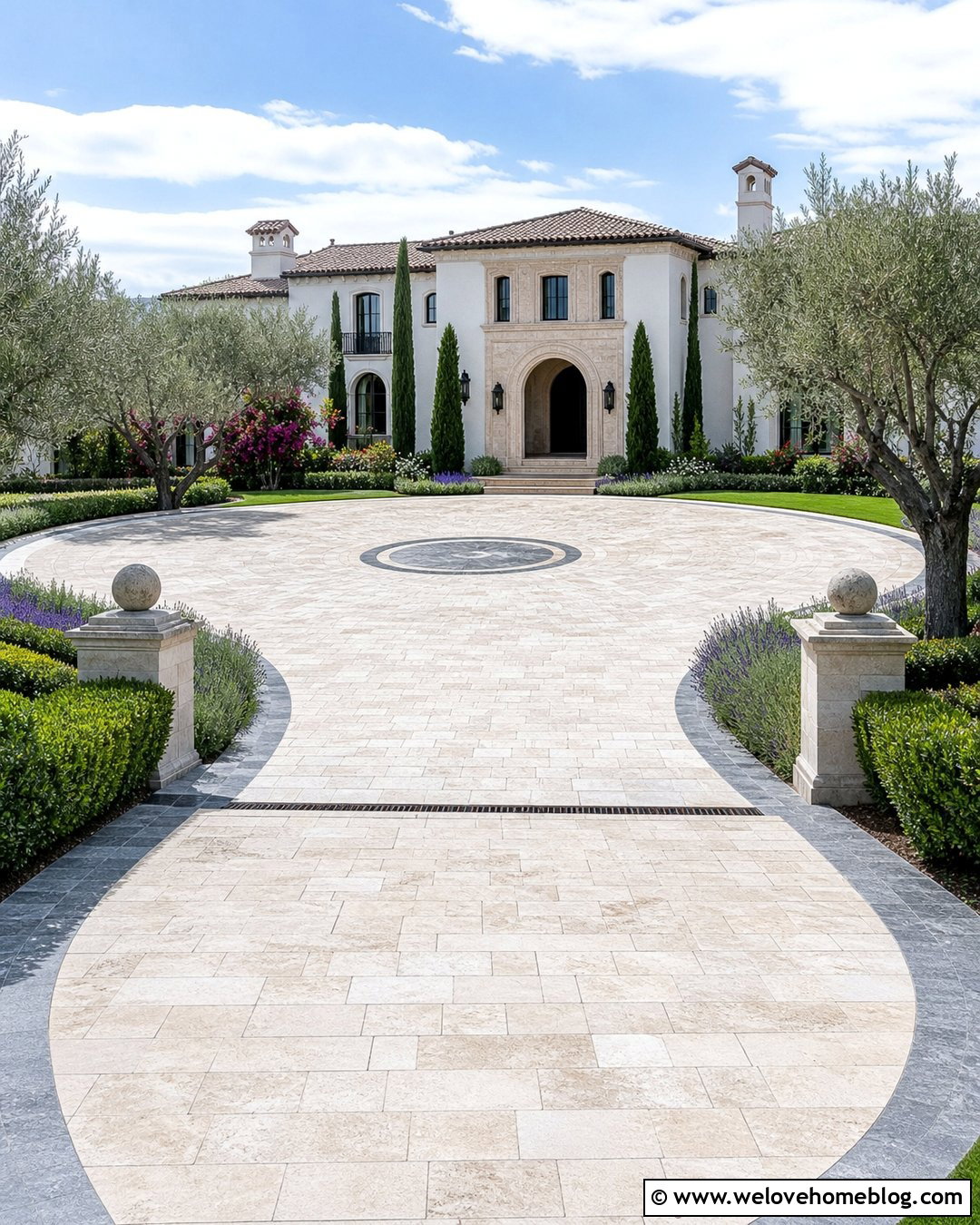 Limestone Mansion Driveway With Grand Motor Court - 20 Big Mansion Driveway Ideas