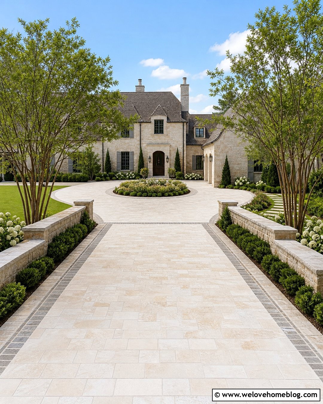 Limestone Paver Driveway With Courtyard Entrance - 25 Dream Driveway Ideas