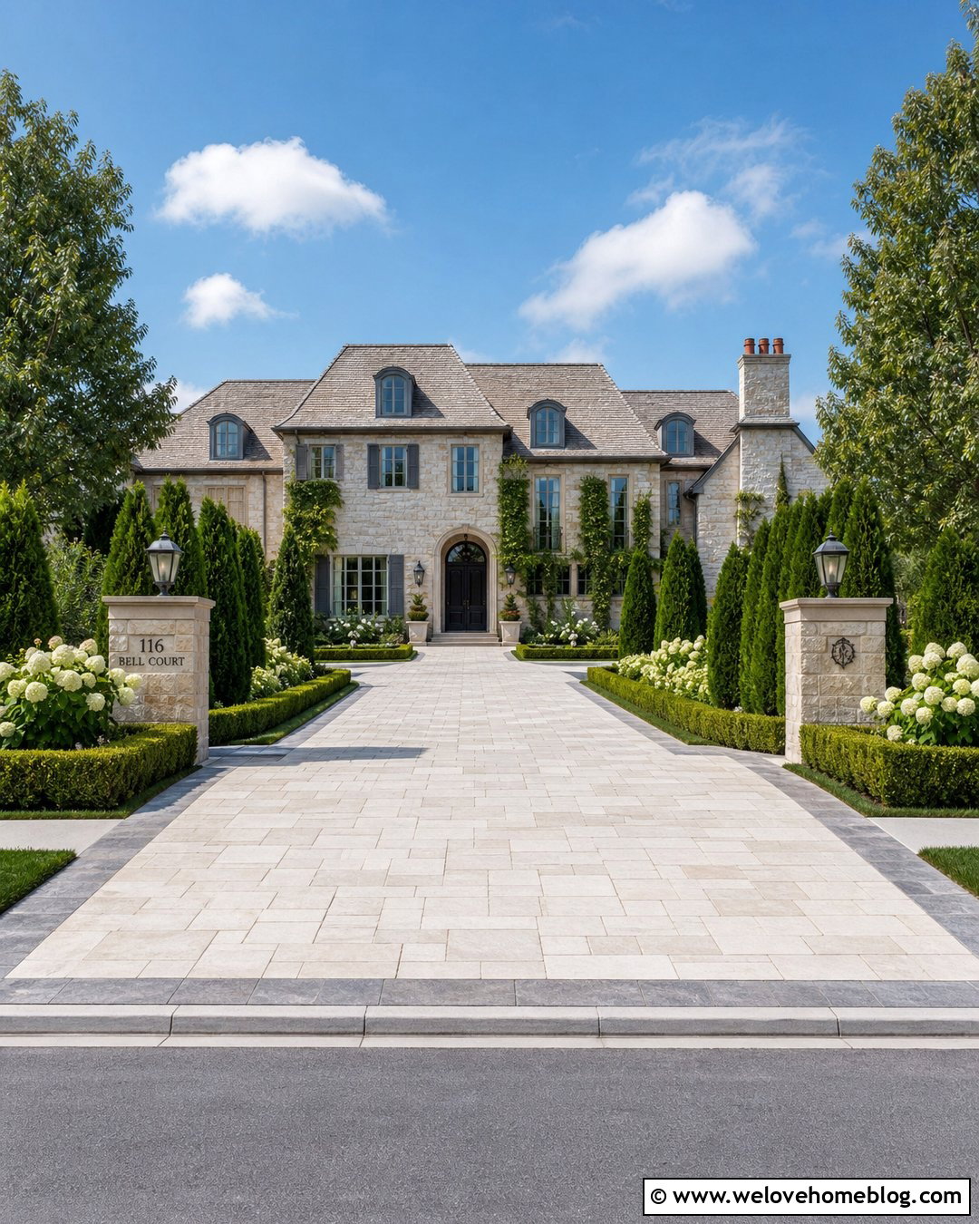 Limestone Paver Driveway With Formal Hedges - 40 driveway paving ideas