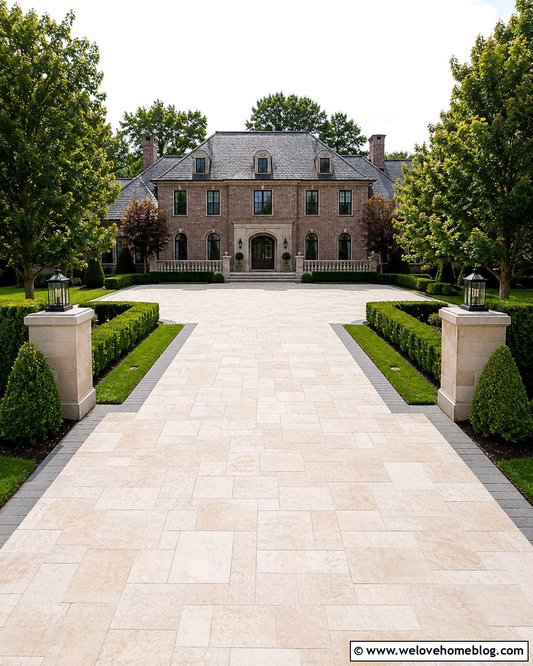 Limestone Paver Driveway With Formal Hedges - 20 Dream House Driveway Ideas