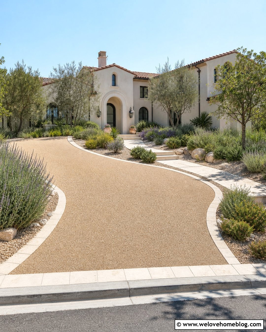 Limestone Paver Edging for a Beige Driveway - 20 Driveway Paver Edging Ideas