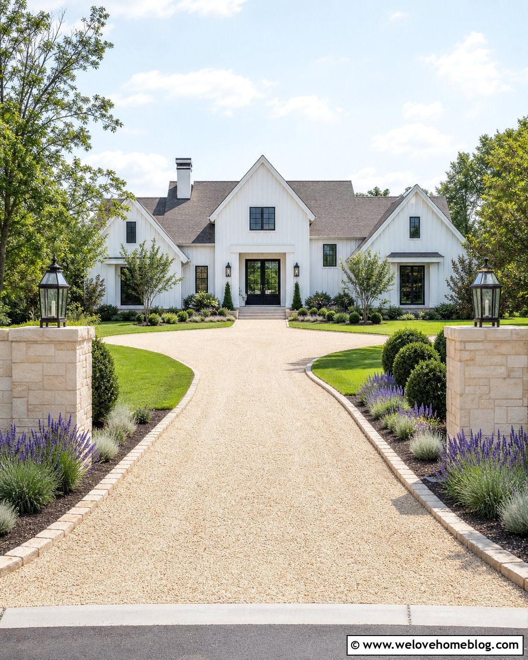 Limestone Pillar Gravel Driveway Entrance - 25 Stone Entrance Driveway Ideas