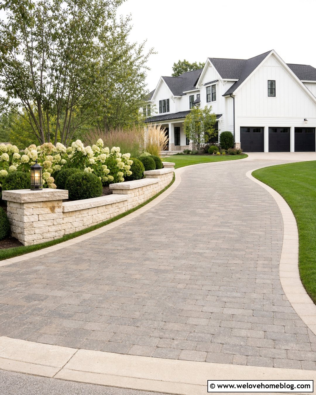 Limestone Retaining Wall By Farmhouse Driveway - 20 retaining wall by driveway ideas